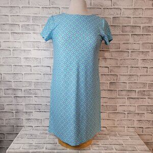 Jude Connally Ella Shift Dress in Aqua Blue Lattice Style Print Size XS